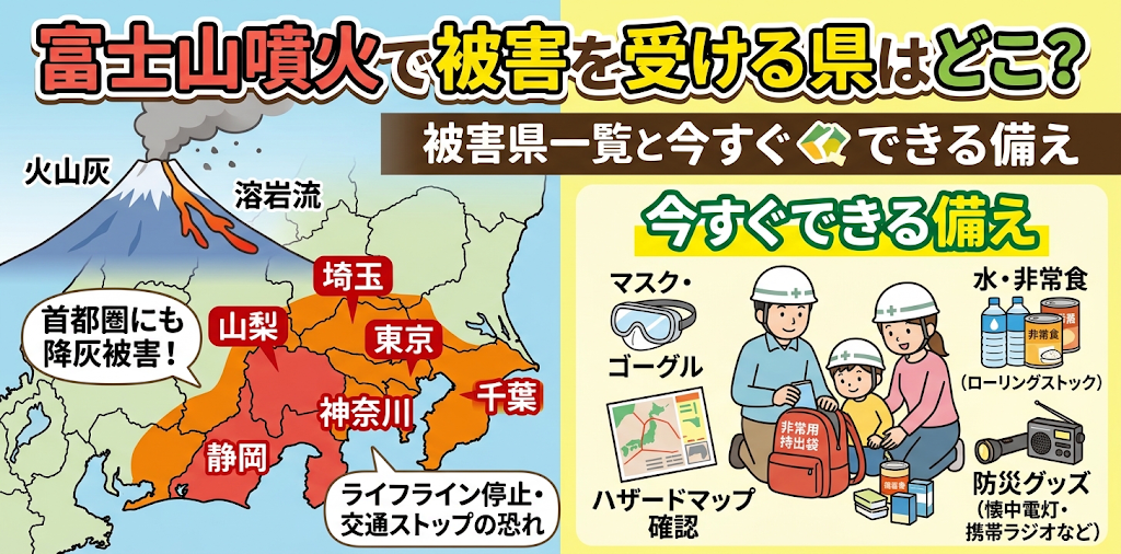 富士山噴火で被害を受ける県、被害県一覧と今すぐできる備え