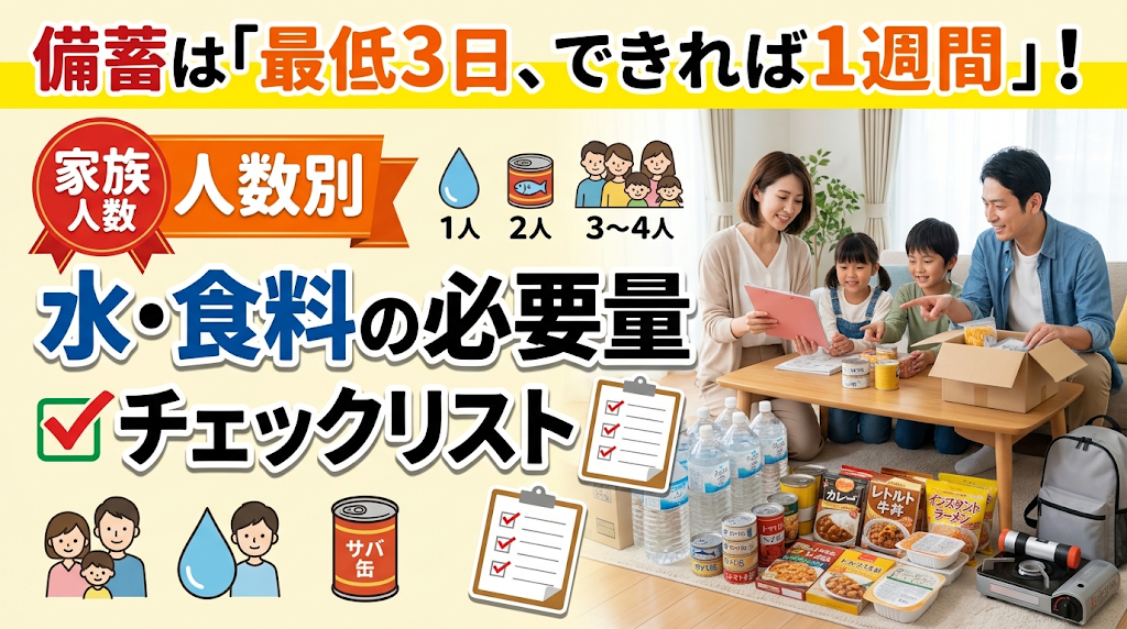 備蓄は「最低3日、できれば1週間」！家族人数別の水・食料の必要量チェックリスト