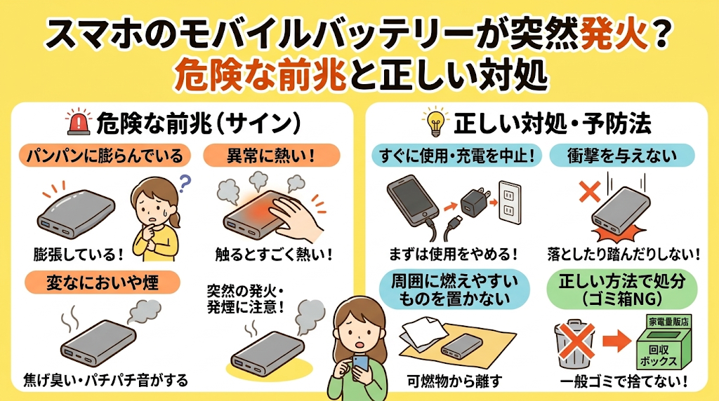 スマホのモバイルバッテリーが突然発火？危険な前兆と正しい対処