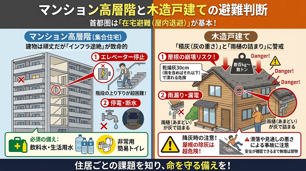 マンション高層階と木造戸建ての避難判断