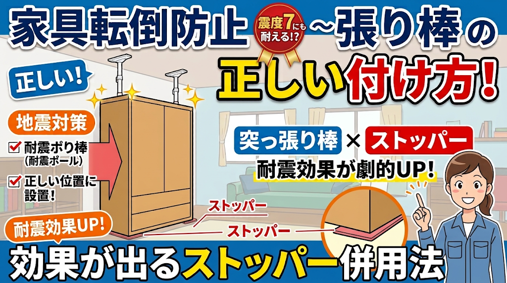 家具転倒防止突っ張り棒を正しく付けた状態