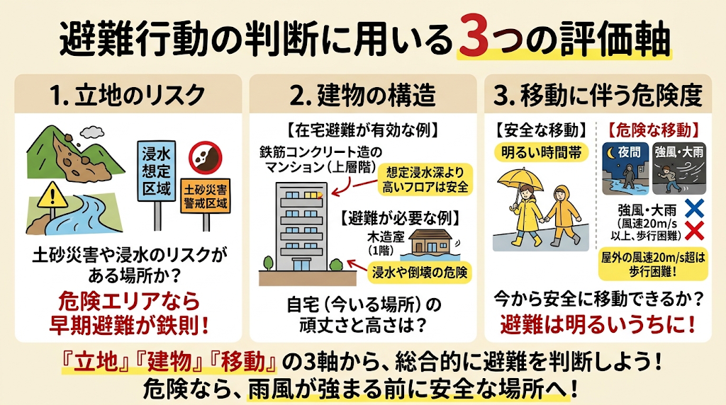 避難行動の判断に用いる3つの評価軸