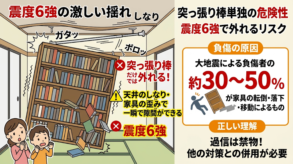 家具の転倒防止に突っ張り棒は効果があるのか、震度6強の実験データ
