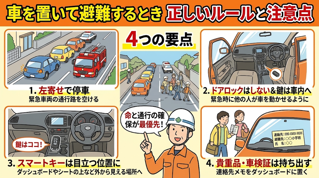 車を置いて避難するときの正しいルールと注意点