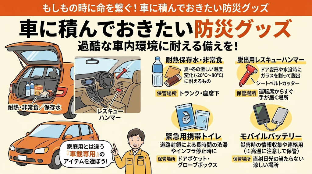 もしもの時に命を繋ぐ！車に積んでおきたい防災グッズ