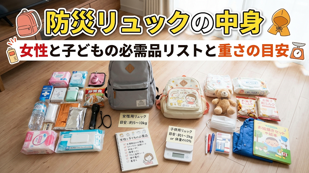 防災リュックの中身｜女性と子どもの必需品リストと重さの目安