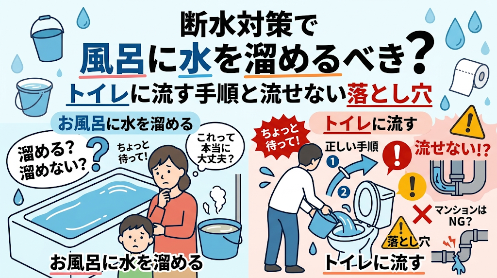 断水対策で風呂に水を溜めるべき？トイレに流す手順と流せない落とし穴